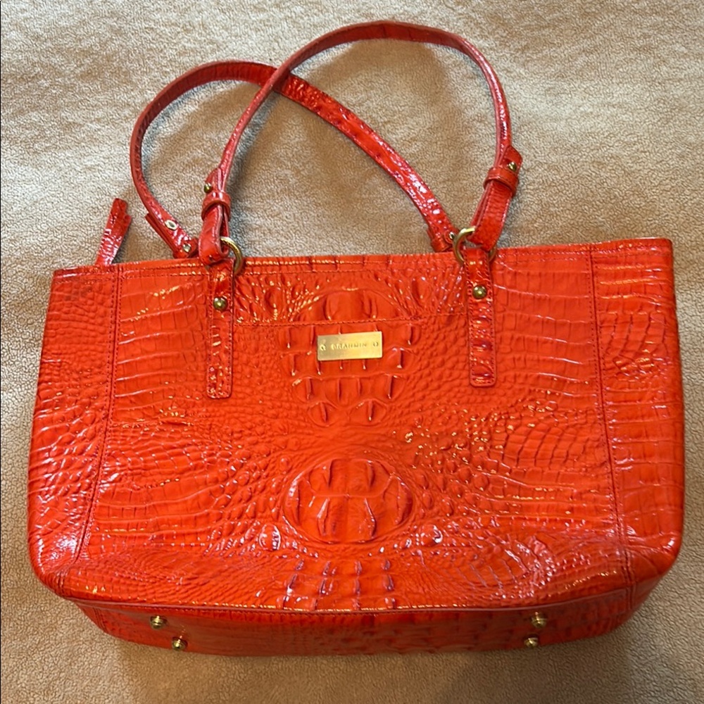 Brahmin Orange Crocodile Embossed Shoulder Bag